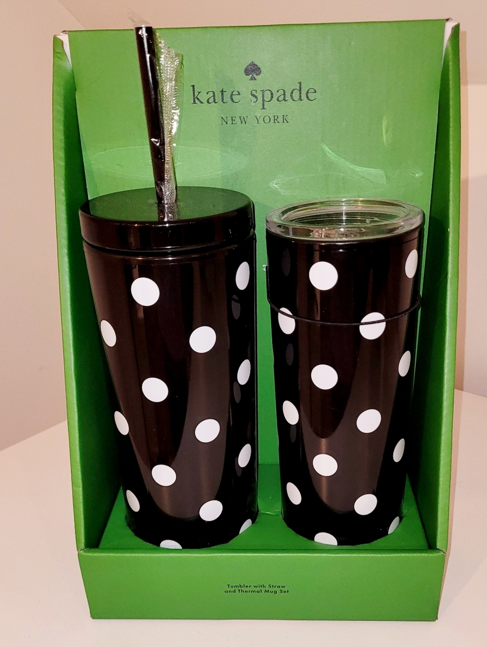kate spade Black and White Polka Dot Tumbler Duo - Picture 1 of 2